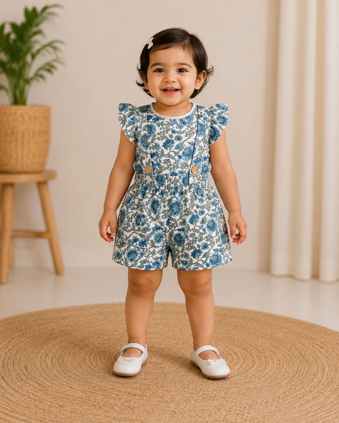 Blue Floral Girls Romper